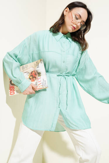 Robalı İp Kuşaklı Gömlek Mint - Gömlek