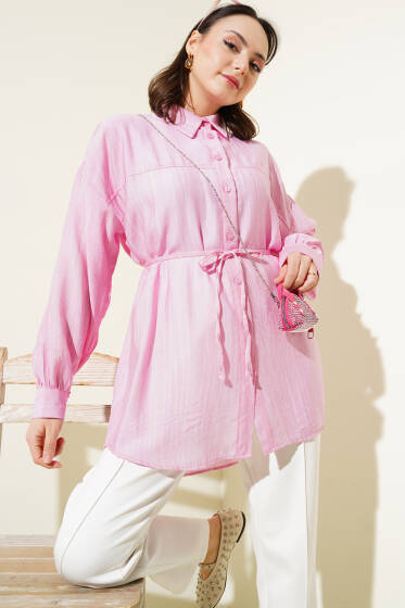 Robalı İp Kuşaklı Gömlek Pembe - Gömlek
