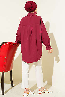Robası Dantelli Poplin Gömlek Bordo - Gömlek