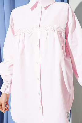 Robası Dantelli Poplin Gömlek Pembe - Gömlek