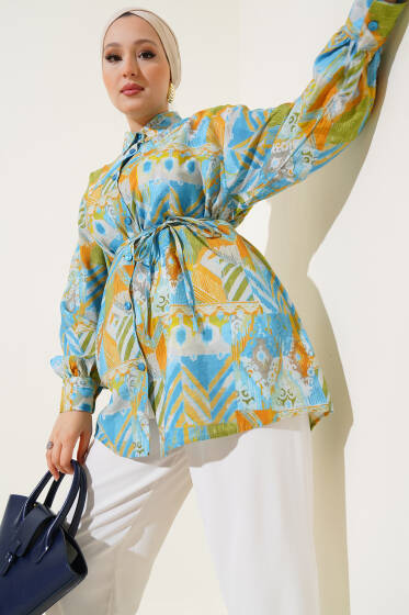 Robası Dikişli Karışık Desen Gömlek Mavi - Gömlek