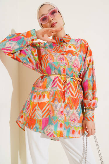 Robası Dikişli Karışık Desen Gömlek Oranj - Gömlek