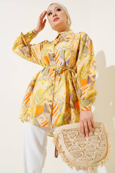 Robası Dikişli Karışık Desen Gömlek Sarı - Gömlek
