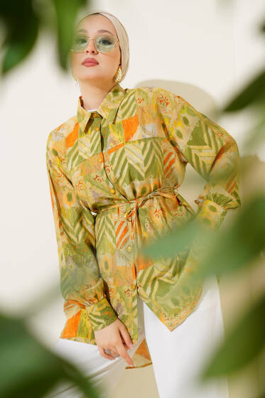 Robası Dikişli Karışık Desen Gömlek Yeşil - Gömlek