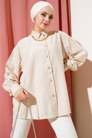 Robası Dikişli Salaş Gömlek Bej - Gömlek