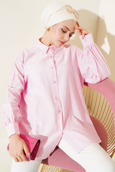 Robası Dikişli Salaş Gömlek Pembe - Gömlek