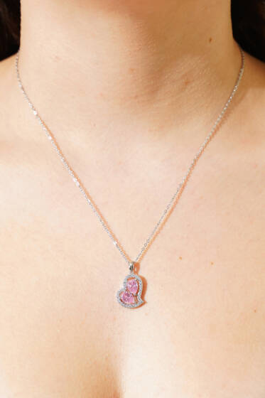 Romantik Çift Kalp Kolye Gümüş - DÜZENLENECEK ÜRÜNLER