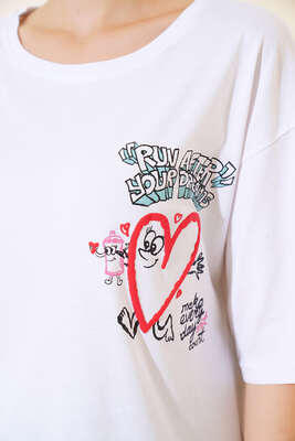 Run After Ön Arka Baskılı T-Shirt Beyaz - Thumbnail