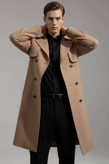 Rüzgarlıklı Kuşaklı Erkek Trençkot Camel - Erkek Trençkot