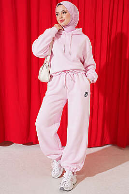 S Armalı Şardonlu Jogger Pantolon Pembe - Pantolon