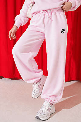 S Armalı Şardonlu Jogger Pantolon Pembe - Pantolon