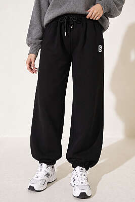 S Armalı Şardonlu Jogger Pantolon Siyah - Pantolon