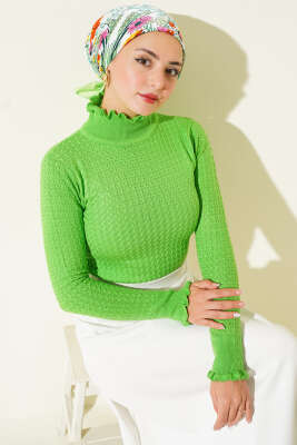 Saç Örgü Fırfırlı Triko Body Fıstık Yeşili 