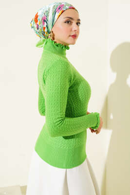 Saç Örgü Fırfırlı Triko Body Fıstık Yeşili - Yılın Fırsatı