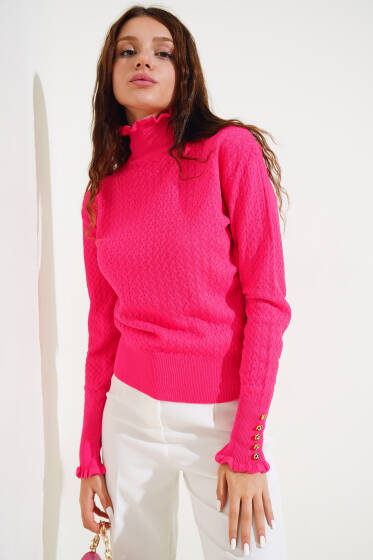 Saç Örgü Fırfırlı Triko Body Fuşya - Triko