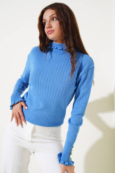 Saç Örgü Fırfırlı Triko Body İndigo - Triko