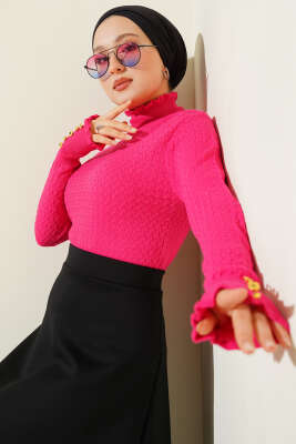 Saç Örgü Fırfırlı Triko Body Pembe 