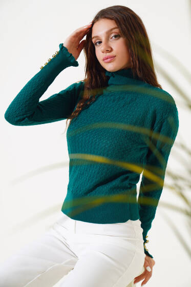 Saç Örgü Fırfırlı Triko Body Zümrüt - Triko