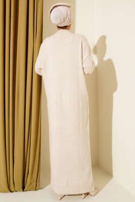 Saç Örgü Kabartmalı Triko Elbise Bej - Elbise