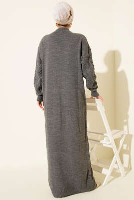 Saç Örgü Kabartmalı Triko Elbise Füme - Elbise