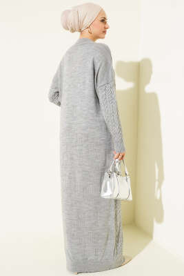 Saç Örgü Kabartmalı Triko Elbise Gri - Elbise