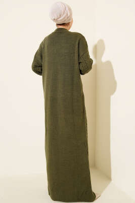 Saç Örgü Kabartmalı Triko Elbise Haki - Elbise