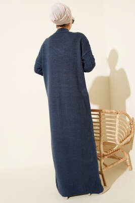 Saç Örgü Kabartmalı Triko Elbise İndigo - Elbise