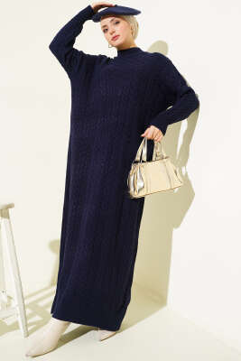 Saç Örgü Kabartmalı Triko Elbise Lacivert - Elbise