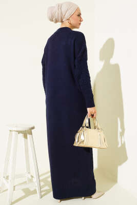 Saç Örgü Kabartmalı Triko Elbise Lacivert - Elbise