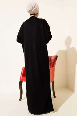 Saç Örgü Kabartmalı Triko Elbise Siyah - Elbise