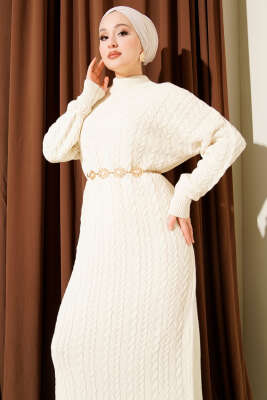 Saç Örgü Kabartmalı Triko Elbise Taş - Elbise