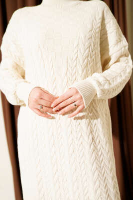 Saç Örgü Kabartmalı Triko Elbise Taş - Elbise