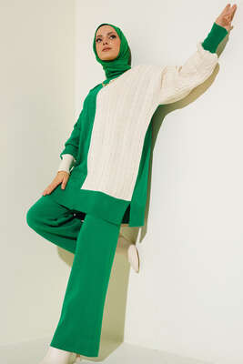 Saç Örgü Model Triko İkili Takım Yeşil 