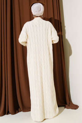 Saç Örgü Şeritli Triko Elbise Bej - Yılın Fırsatı