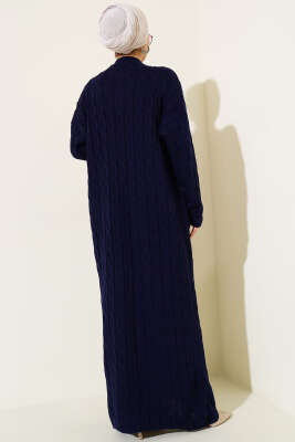 Saç Örgü Şeritli Triko Elbise Lacivert - Elbise