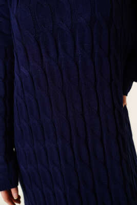 Saç Örgü Şeritli Triko Elbise Lacivert - Elbise