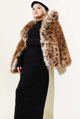 Saç Örgü Şeritli Triko Elbise Siyah - Elbise