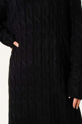 Saç Örgü Şeritli Triko Elbise Siyah - Elbise