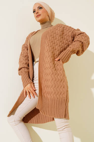 Saç Örgü Triko Hırka Büsküvi - Hırka