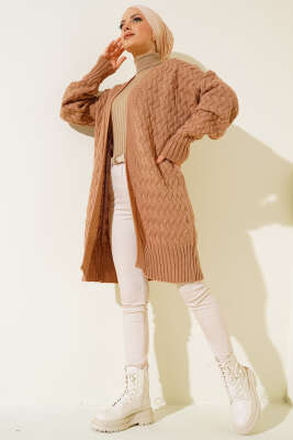 Saç Örgü Triko Hırka Büsküvi - Triko Hırka