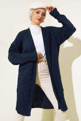 Saç Örgü Triko Hırka Lacivert 