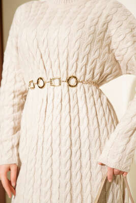 Saç Örgülü Basic Triko Elbise Bej - Elbise