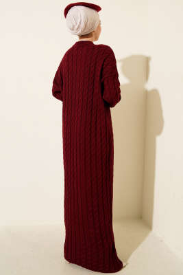 Saç Örgülü Basic Triko Elbise Bordo - Elbise