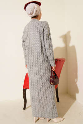 Saç Örgülü Basic Triko Elbise Gri - Elbise