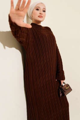 Saç Örgülü Basic Triko Elbise Kahve - Elbise