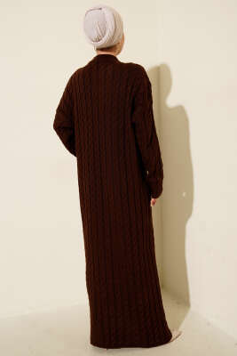 Saç Örgülü Basic Triko Elbise Kahve - Elbise