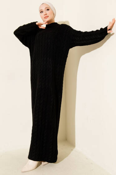 Saç Örgülü Basic Triko Elbise Siyah - Elbise