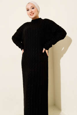 Saç Örgülü Basic Triko Elbise Siyah - Elbise