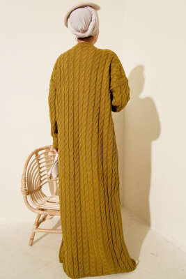 Saç Örgülü Basic Triko Elbise Yağ Yeşili - Elbise