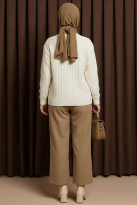 Saç Örgülü Düğmeli Triko Hırka Bej - Yılın Fırsatı